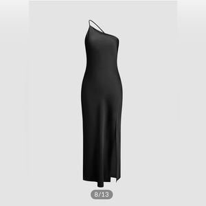 Commence Moonlight Open Back Satin Slit Long Dress Black | S